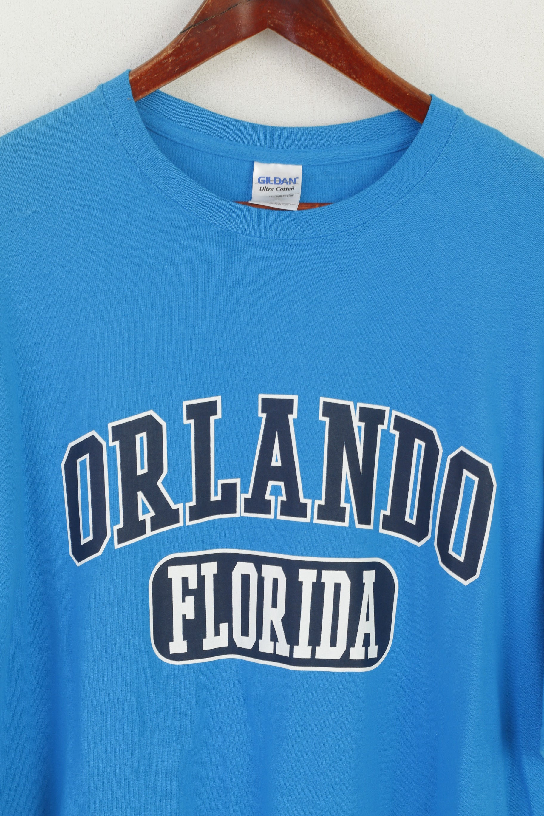 New Gildan Men XXL T- Shirt Blue Cotton Graphic Orlando Florida Crew Neck Top