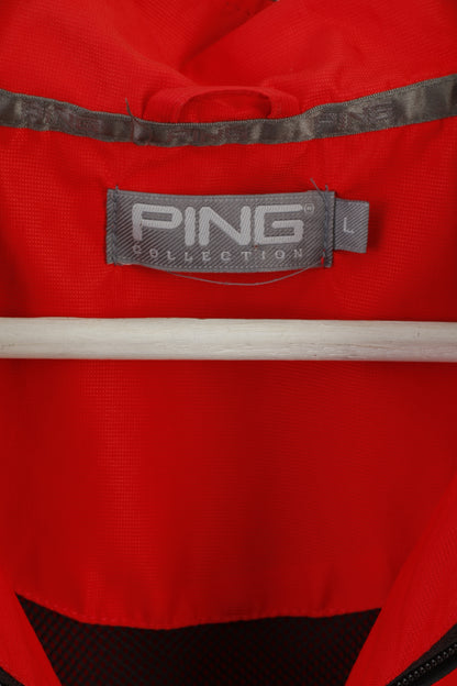 PING Collection Men L Golf Jacket Short Sleeve Red Full Zipper Bomber Top Activewear