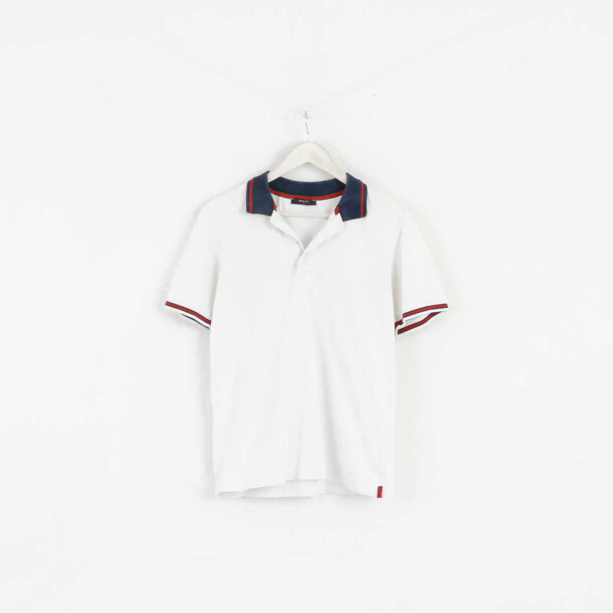 Gucci Men S Polo Shirt White Classic Detailed Buttons Stretch Fit Top