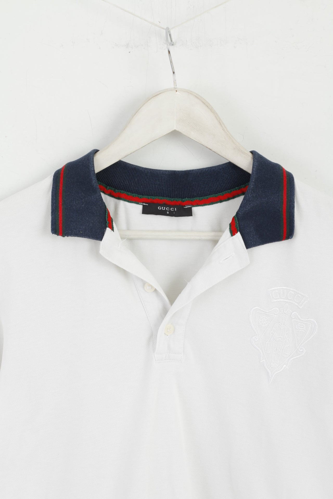 Gucci Men S Polo Shirt White Classic Detailed Buttons Stretch Fit Top