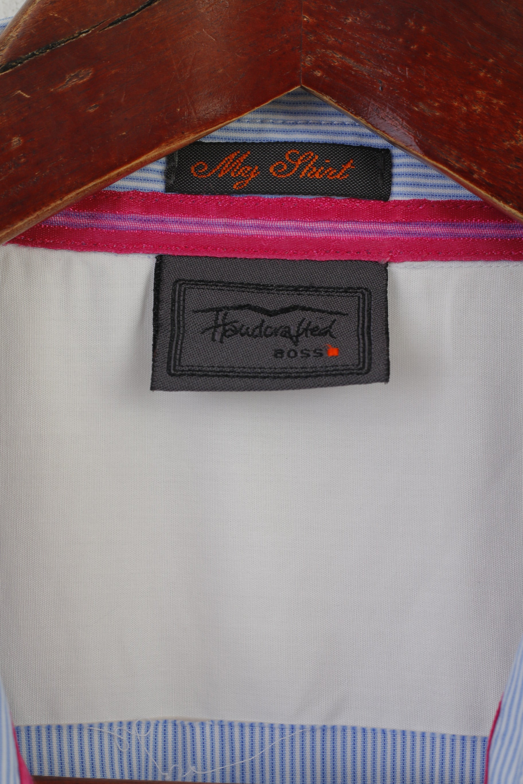 Hugo Boss Men XL Casual Shirt Blue Cotton Handcrafted Striped Long Sleeve Top