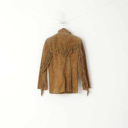 Centigrade Women XS Jacket Brown Leather Fringe Western Single Breasted Top