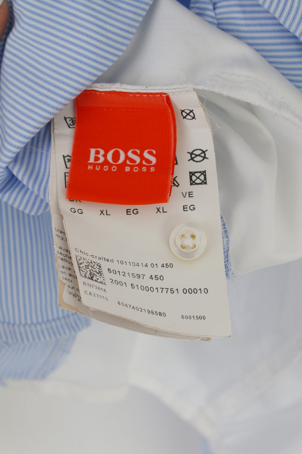 Hugo Boss Men XL Casual Shirt Blue Cotton Handcrafted Striped Long Sleeve Top