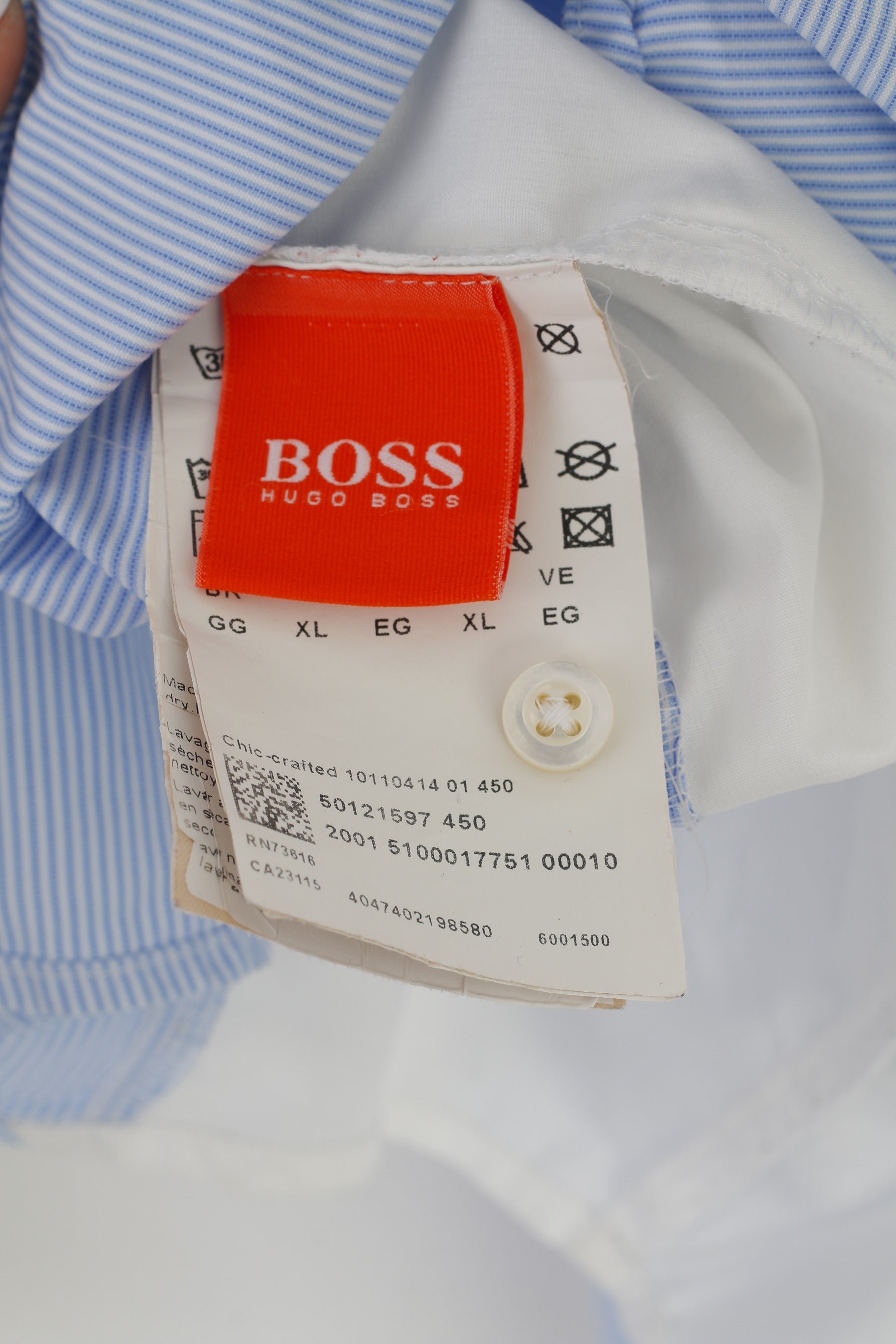 Hugo Boss Men XL Casual Shirt Blue Cotton Handcrafted Striped Long Sleeve Top