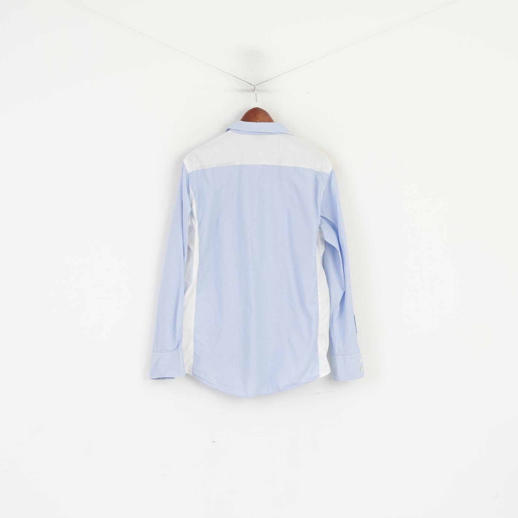 Hugo Boss Men XL Casual Shirt Blue Cotton Handcrafted Striped Long Sleeve Top