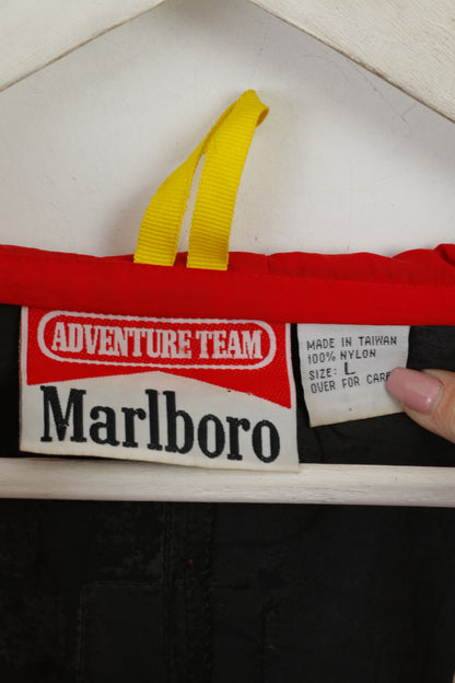 Giacca Marlboro Adventure Team da uomo L in nylon rosso nero vintage anni '90 con cerniera