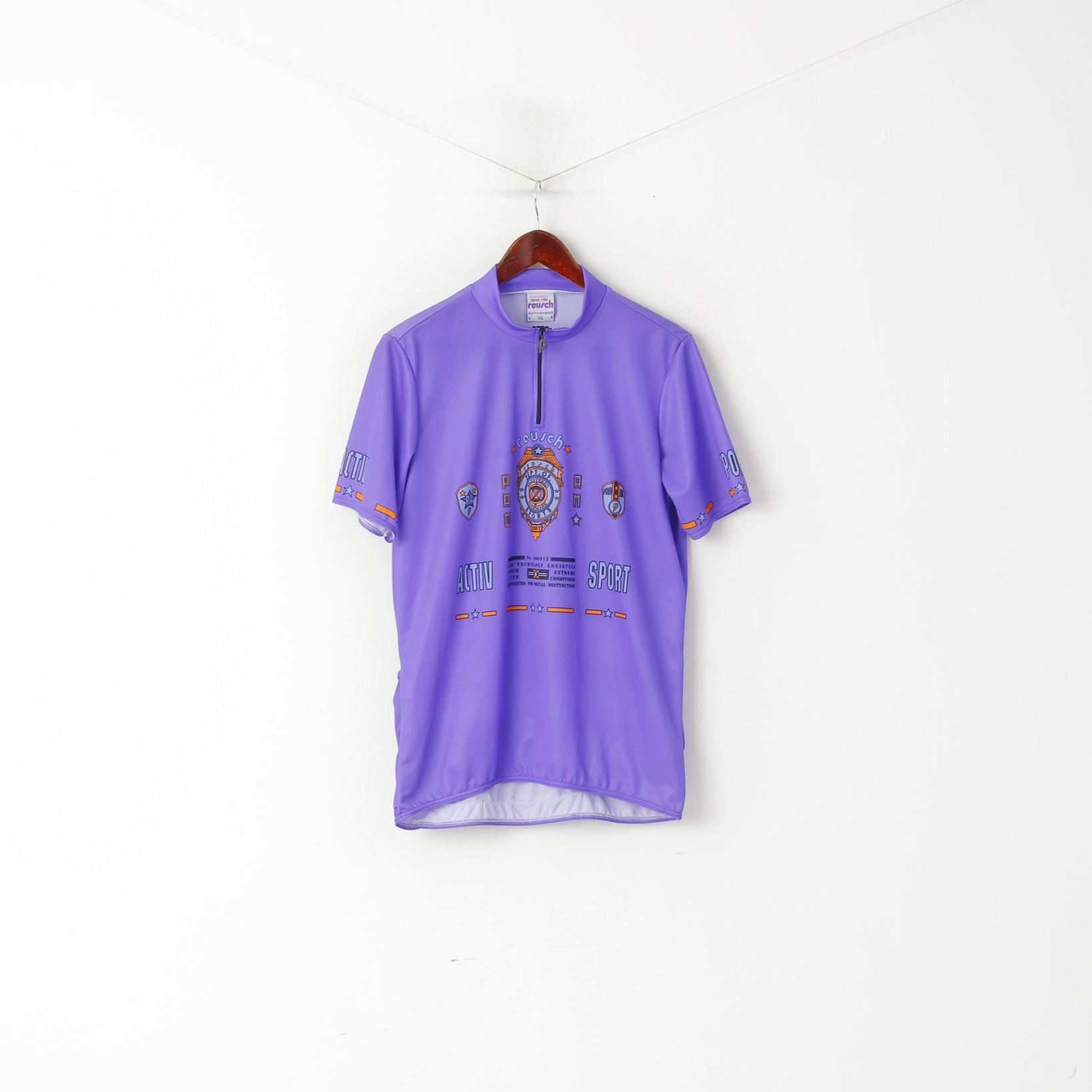 Reusch Chemise de cyclisme XL pour homme Violet Col zippé Vintage Activewear Jersey Top
