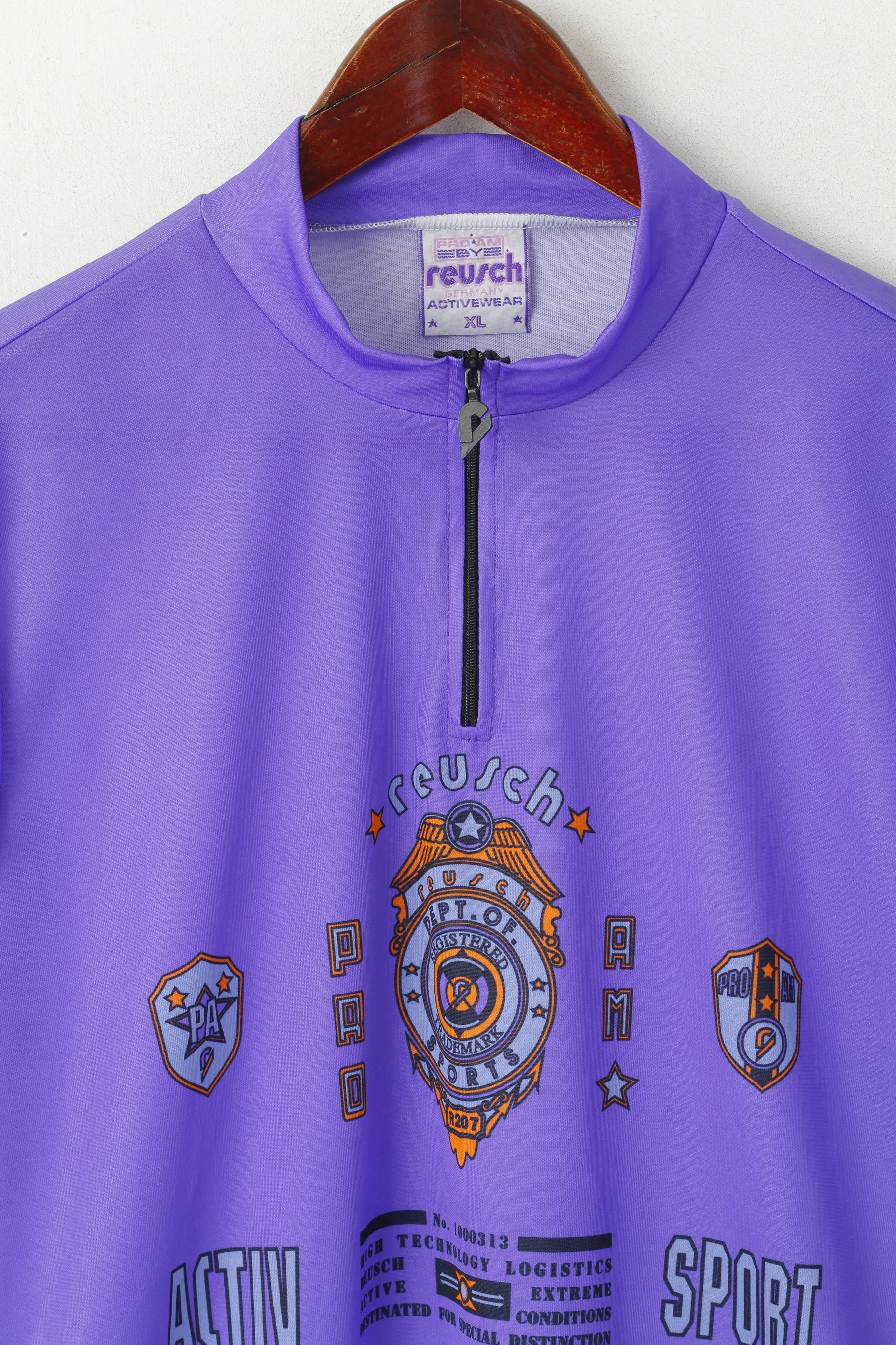 Reusch Chemise de cyclisme XL pour homme Violet Col zippé Vintage Activewear Jersey Top