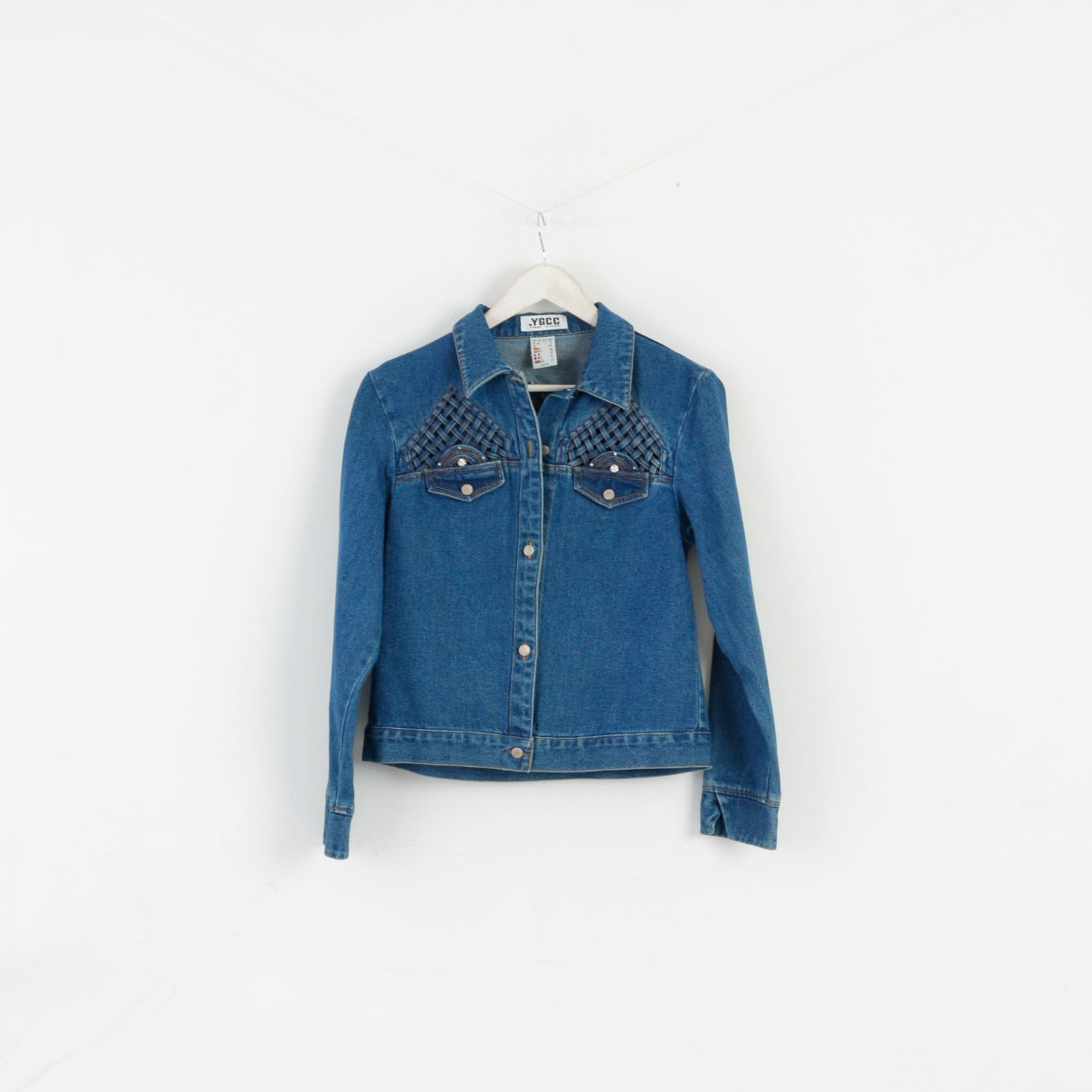 YGCC Femmes 10 36 S Veste en Jean Bleu Jeans Coton Détail Boho Haut