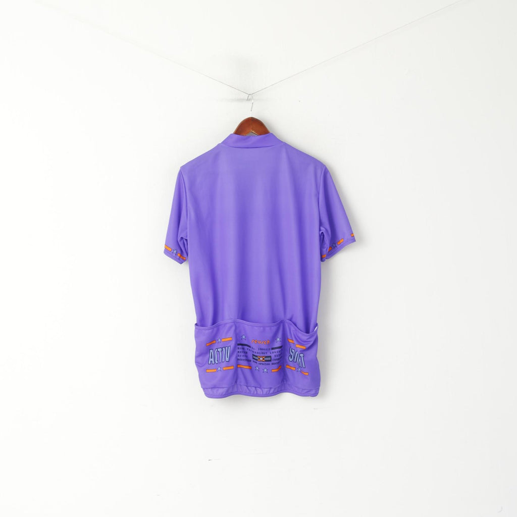 Reusch Chemise de cyclisme XL pour homme Violet Col zippé Vintage Activewear Jersey Top