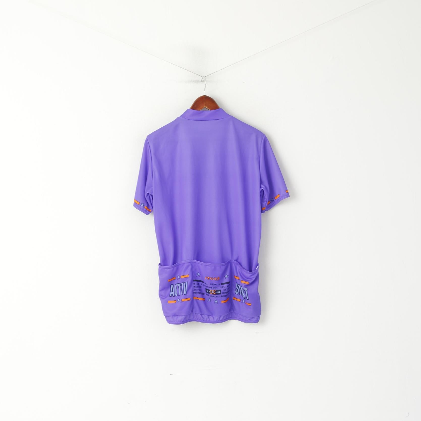Reusch Chemise de cyclisme XL pour homme Violet Col zippé Vintage Activewear Jersey Top