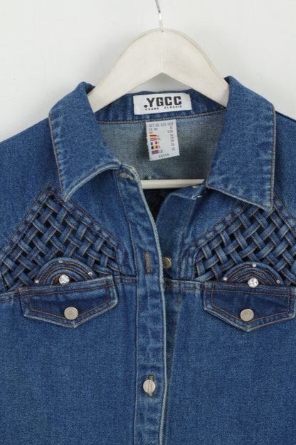 YGCC Donna 10 36 S Giacca di jeans Jeans blu Top Boho in cotone dettagliato