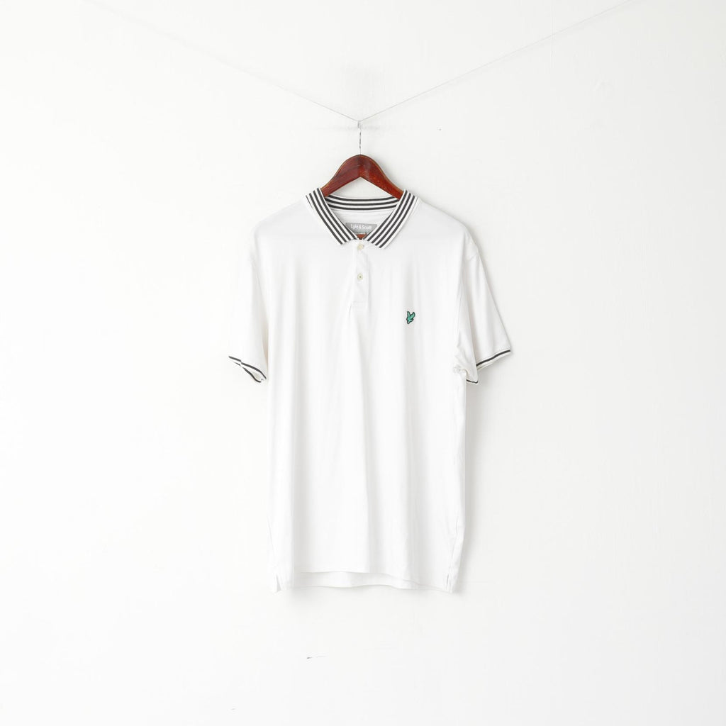 Polo Lyle &amp; Scott da uomo XL, colore bianco, colletto a righe, tinta unita