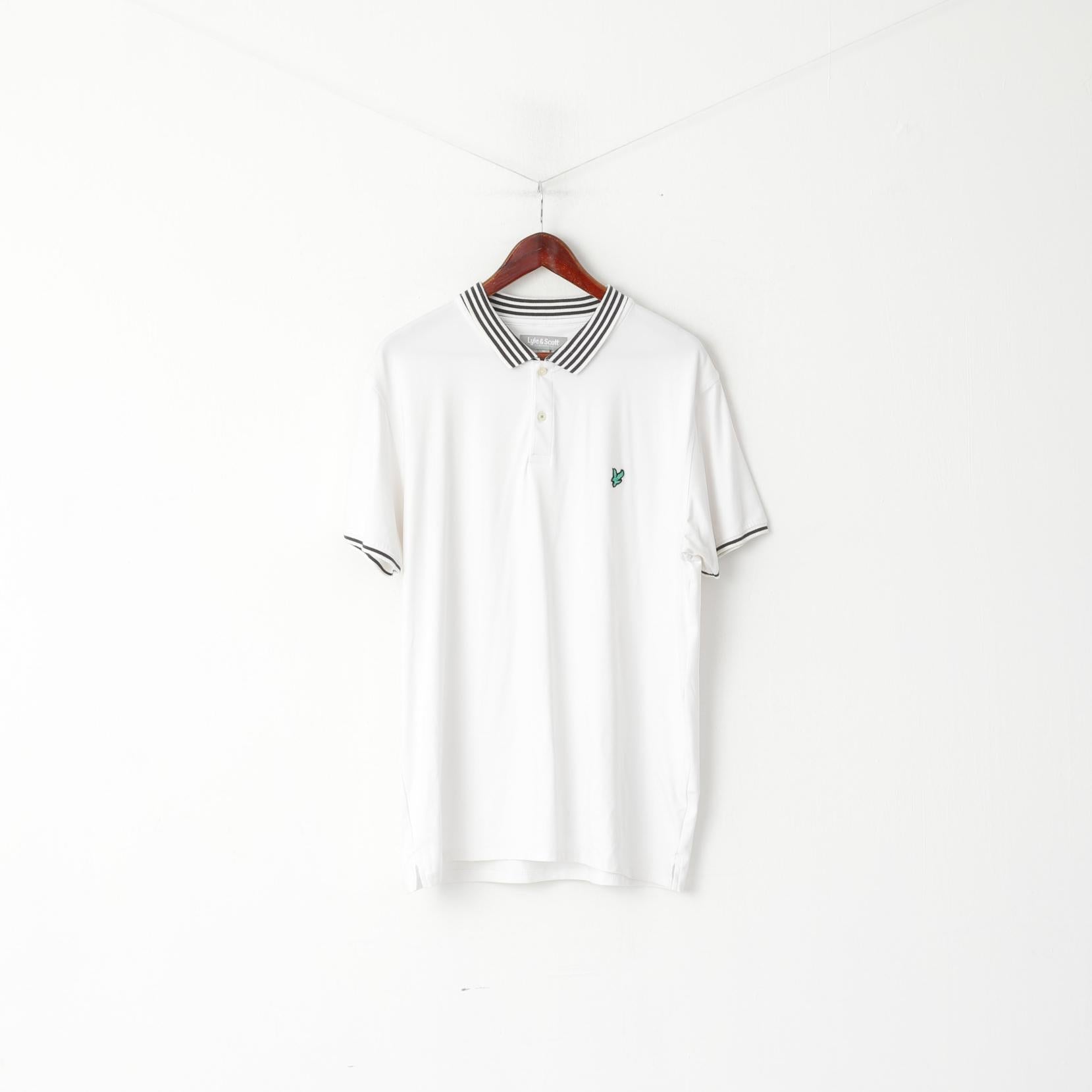Polo Lyle &amp; Scott da uomo XL, colore bianco, colletto a righe, tinta unita