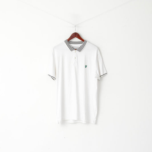 Lyle & Scott Men XL Polo Shirt White Performance Striped Collar Plain Top