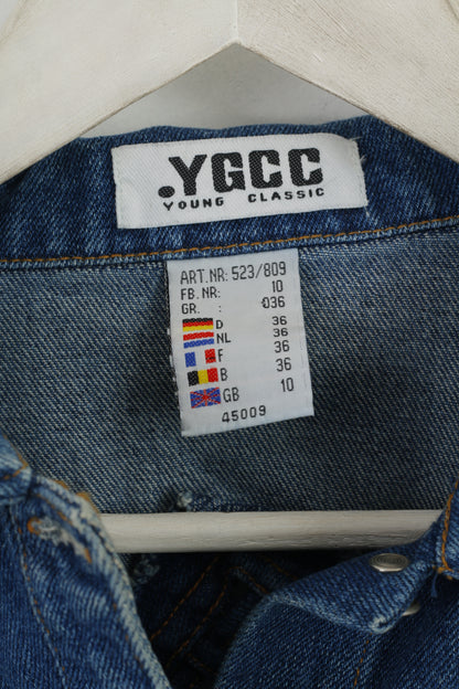 YGCC Donna 10 36 S Giacca di jeans Jeans blu Top Boho in cotone dettagliato