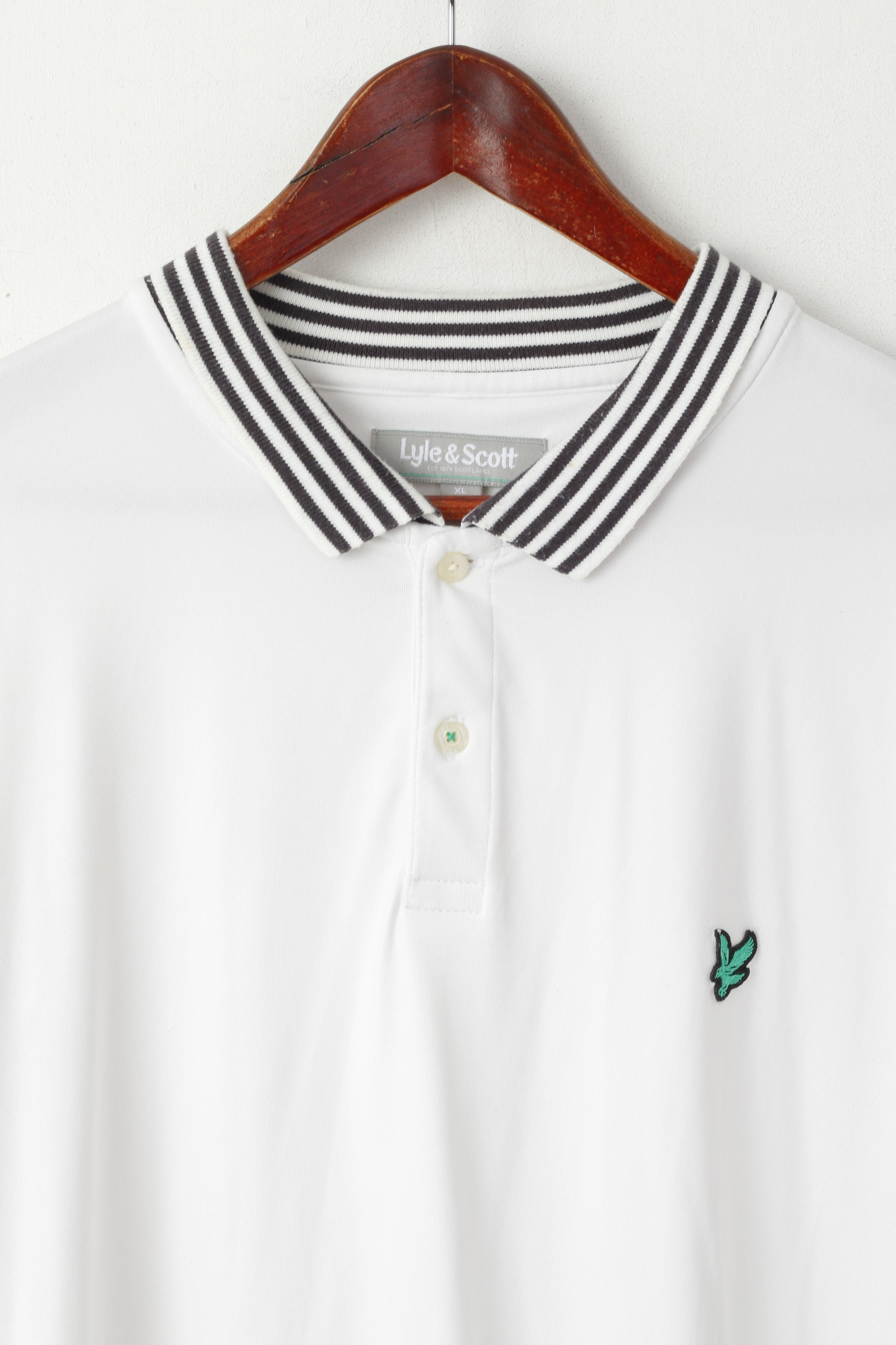 Polo Lyle &amp; Scott da uomo XL, colore bianco, colletto a righe, tinta unita