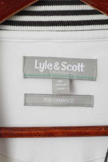 Lyle & Scott Men XL Polo Shirt White Performance Striped Collar Plain Top