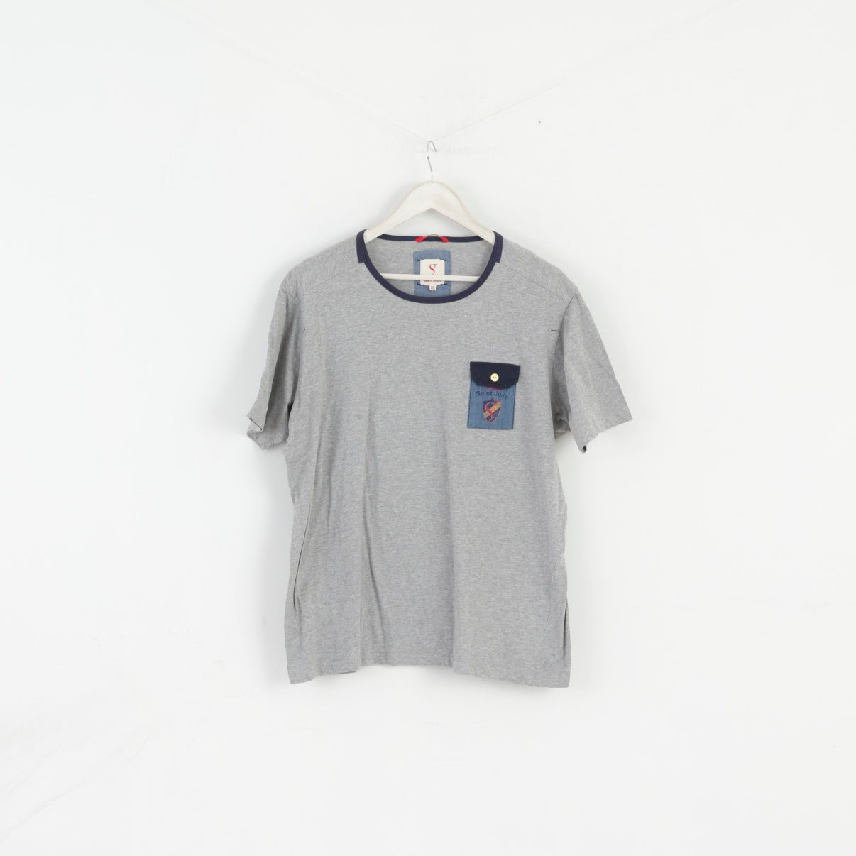 Saint Jude Men XL Shirt Grey Crew Neck 100% Cotton One Pocket Top