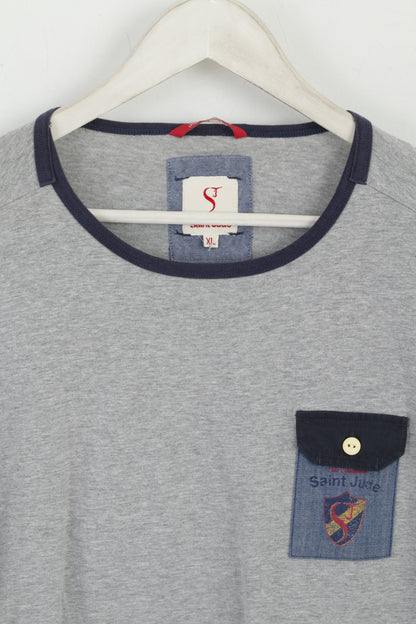 Saint Jude Men XL Shirt Grey Crew Neck 100% Cotton One Pocket Top