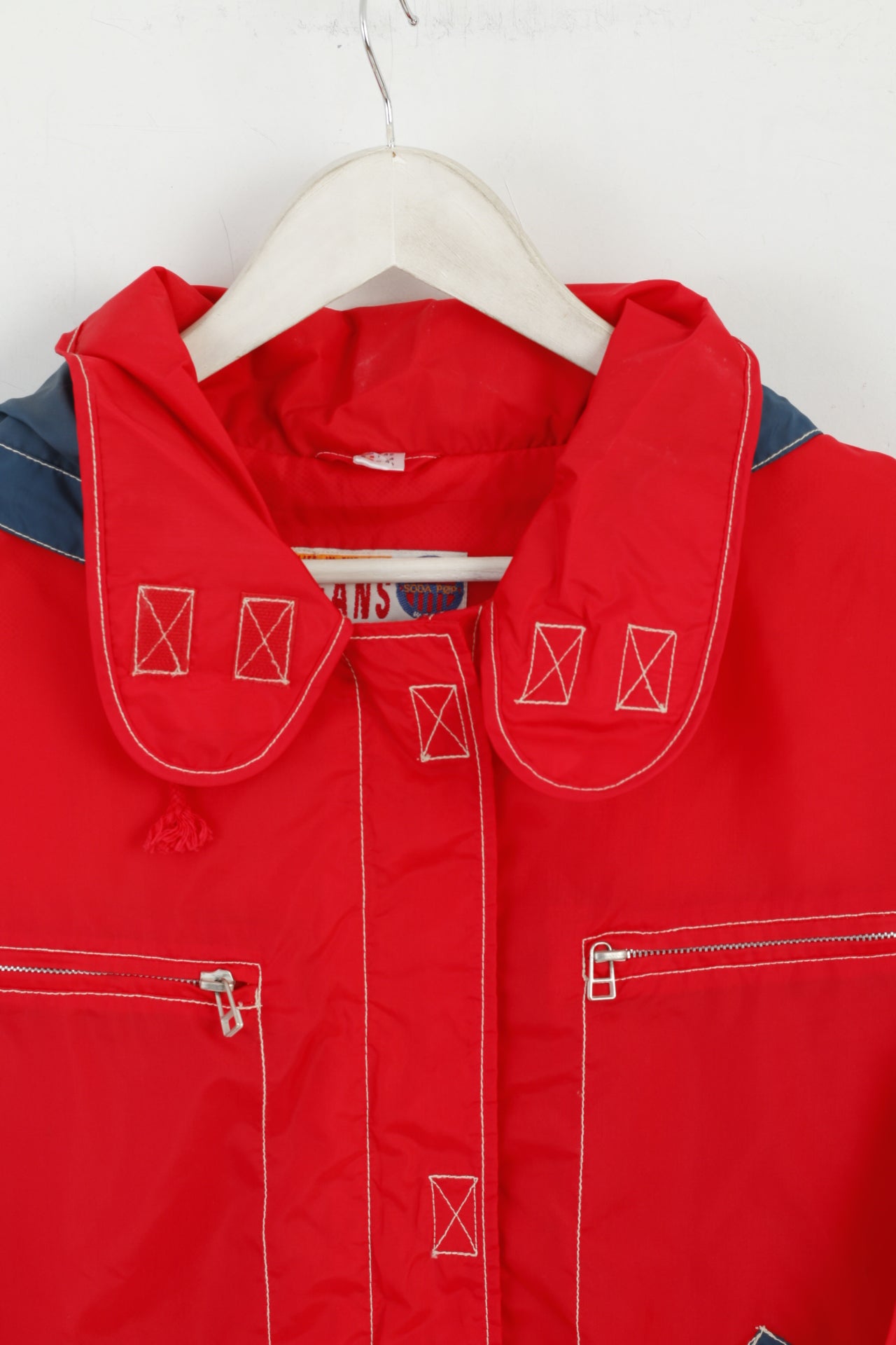 Soda Pop Jeans Wear Women 42 XL Jacket Red Nylon Zip Up Hooded Vintage 90's