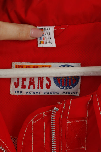 Soda Pop Jeans Wear Women 42 XL Jacket Red Nylon Zip Up Hooded Vintage 90's