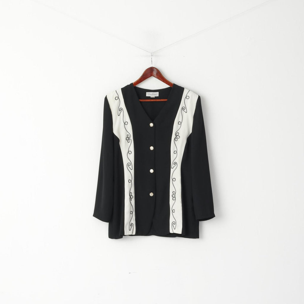 Camicia Louis Ortoni da donna 16 L. Top nero con maniche a 2/3 con bottoni lucidi vintage