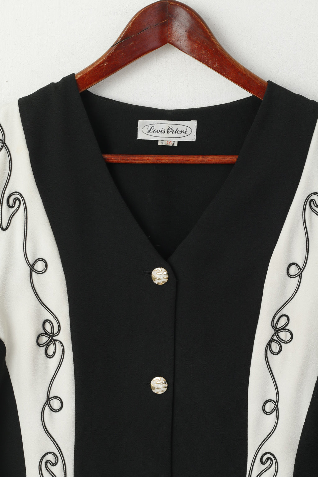 Camicia Louis Ortoni da donna 16 L. Top nero con maniche a 2/3 con bottoni lucidi vintage