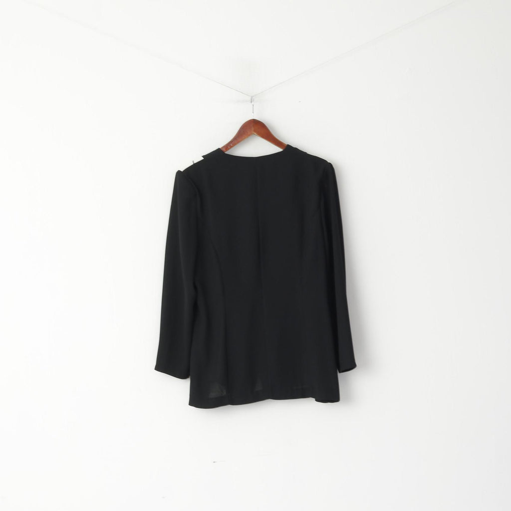 Camicia Louis Ortoni da donna 16 L. Top nero con maniche a 2/3 con bottoni lucidi vintage