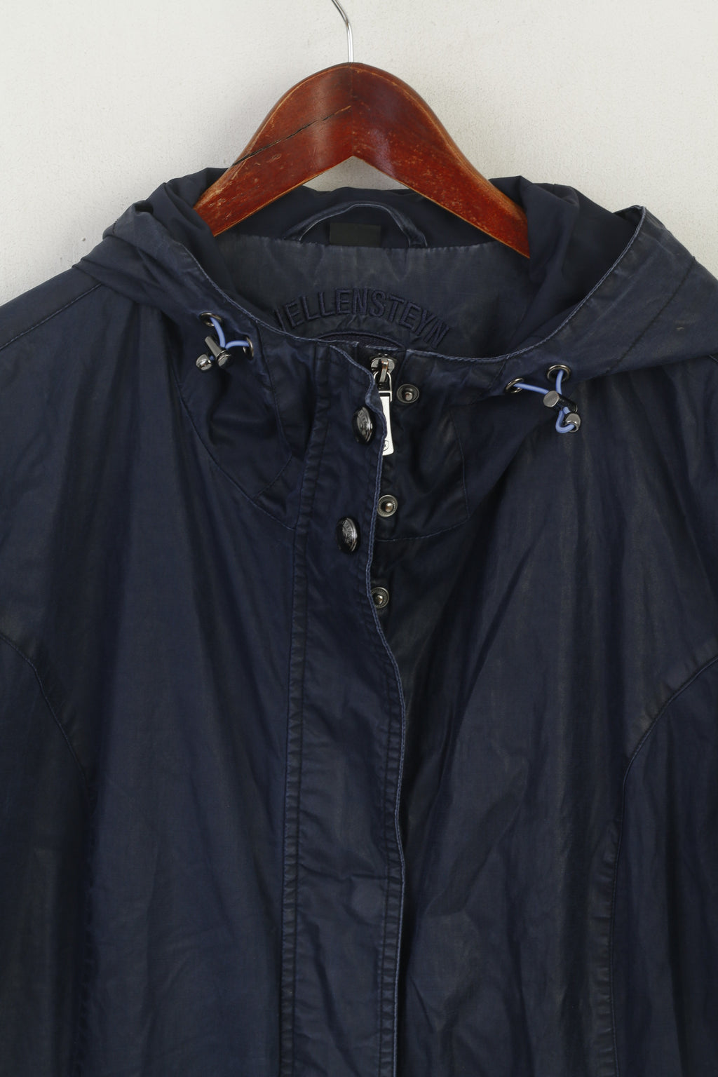 Wellensteyn Women XL Jacket Tarent Navy Shiny Full Zipper Cotton Hodded Parka