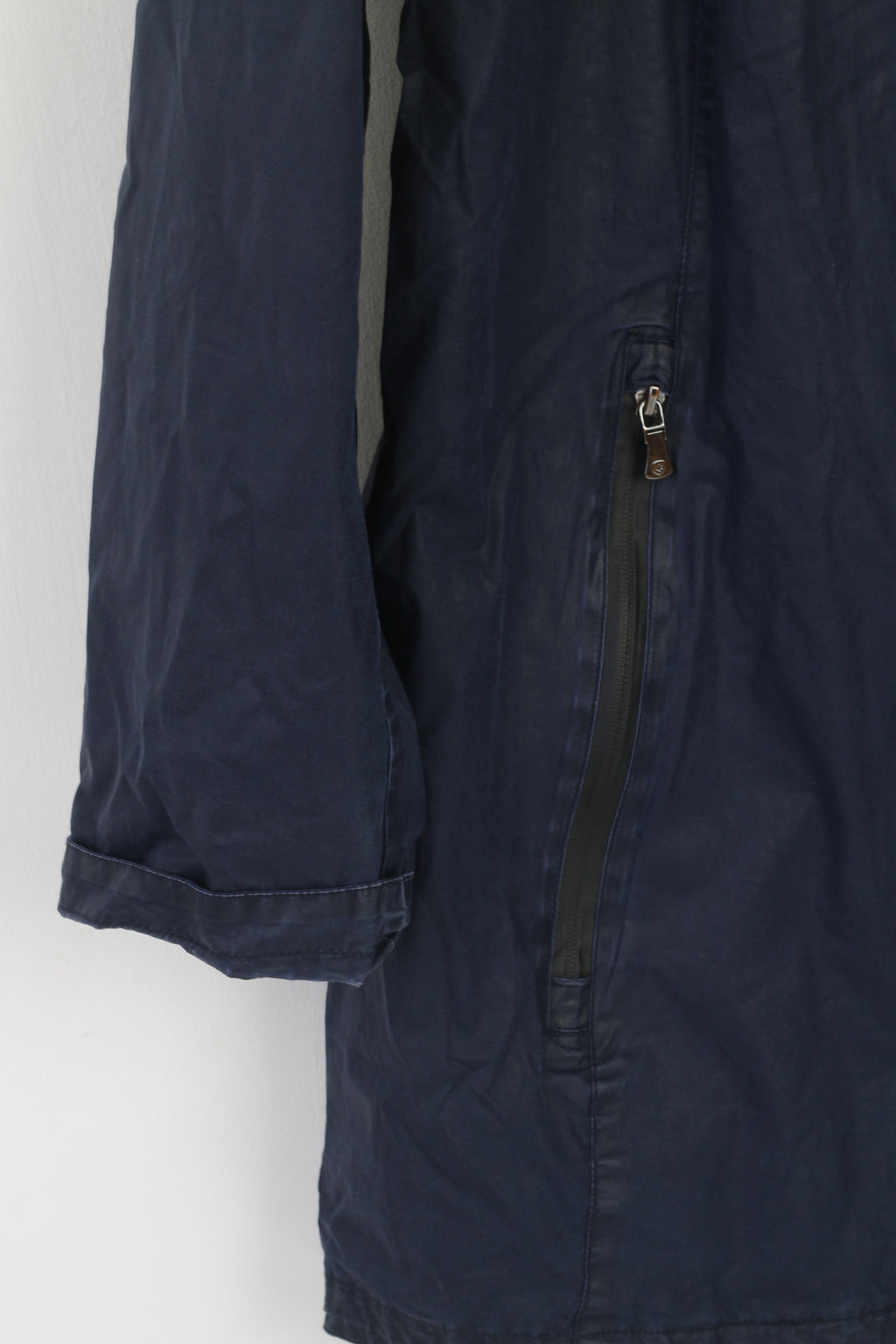 Wellensteyn Women XL Jacket Tarent Navy Shiny Full Zipper Cotton Hodded Parka