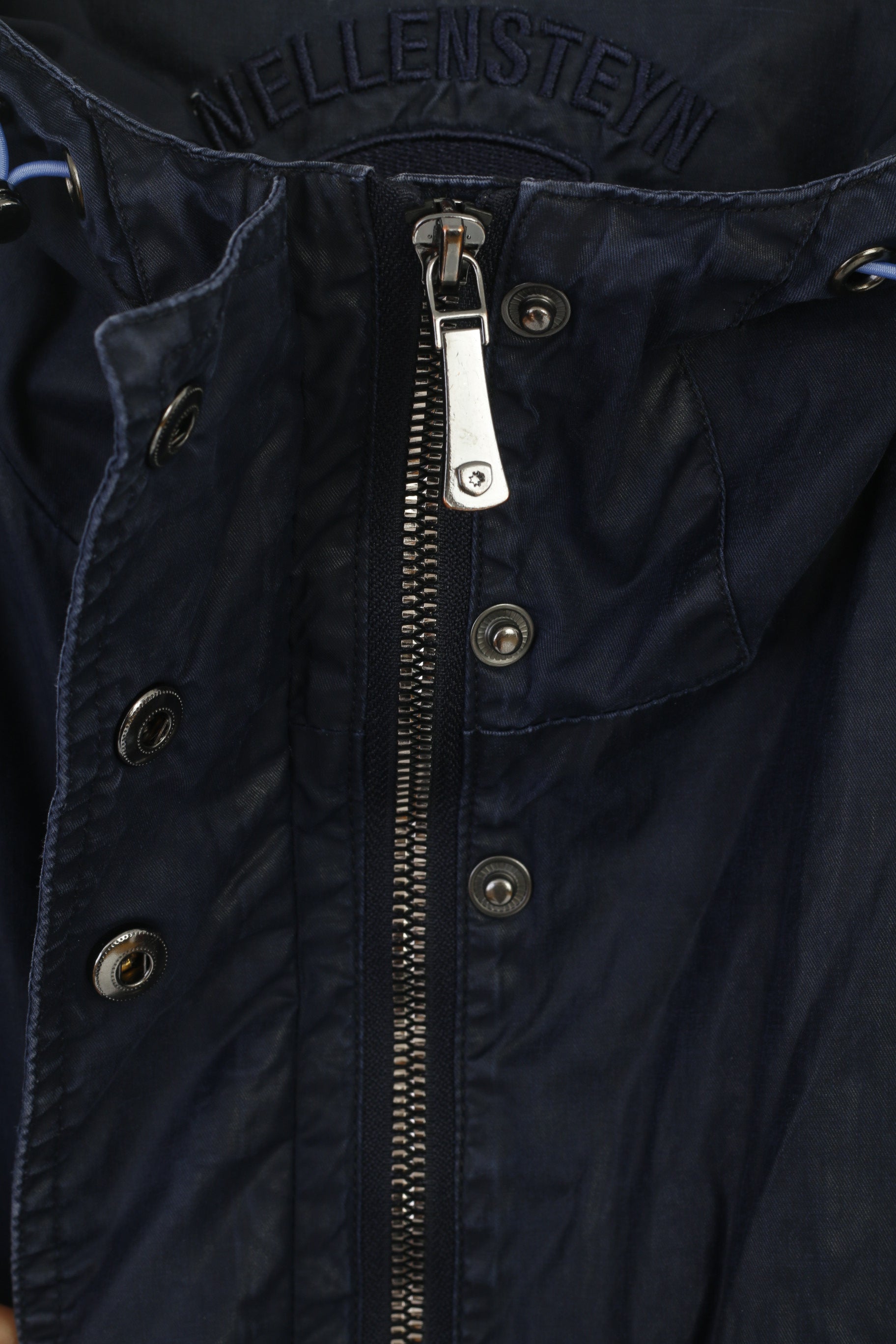 Wellensteyn Women XL Jacket Tarent Navy Shiny Full Zipper Cotton Hodded Parka