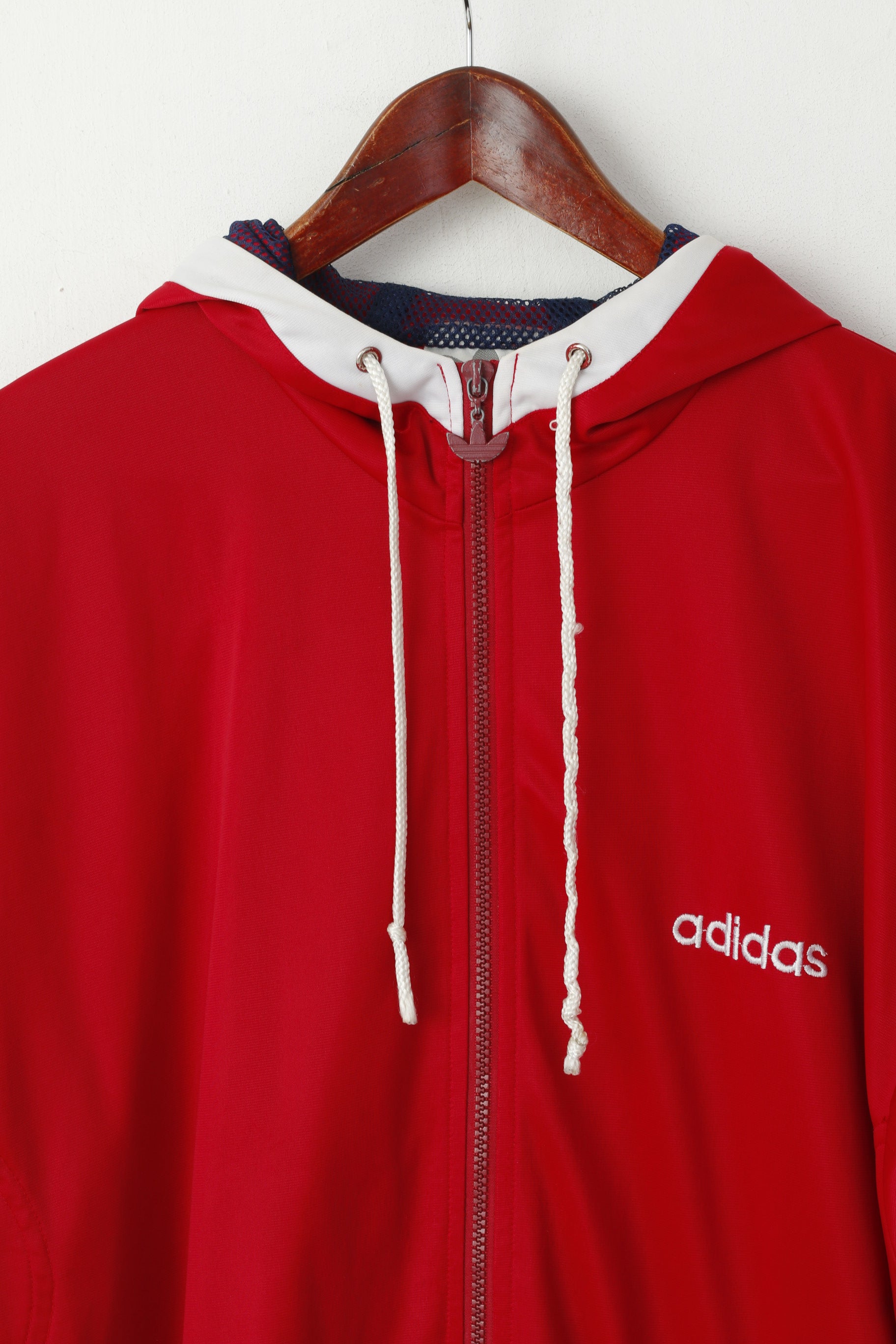 Felpa Adidas da uomo M. Felpa Oldschool con cappuccio e cerniera vintage rossa lucida