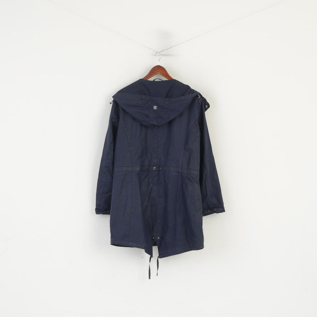 Wellensteyn Women XL Jacket Tarent Navy Shiny Full Zipper Cotton Hodded Parka
