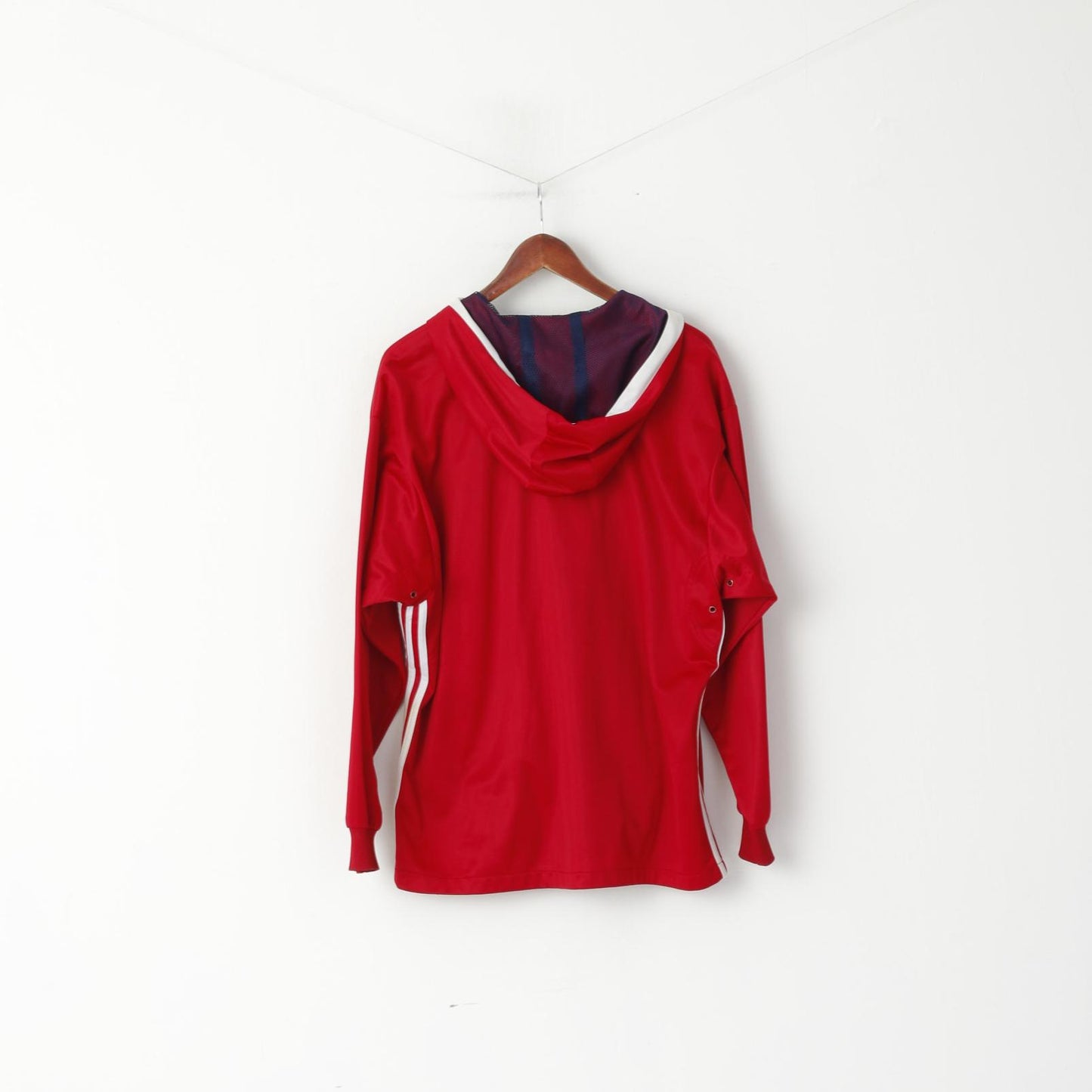 Adidas Men M Sweatshirt Shiny Red Vintage Full Zipper Hooded Oldschool Top