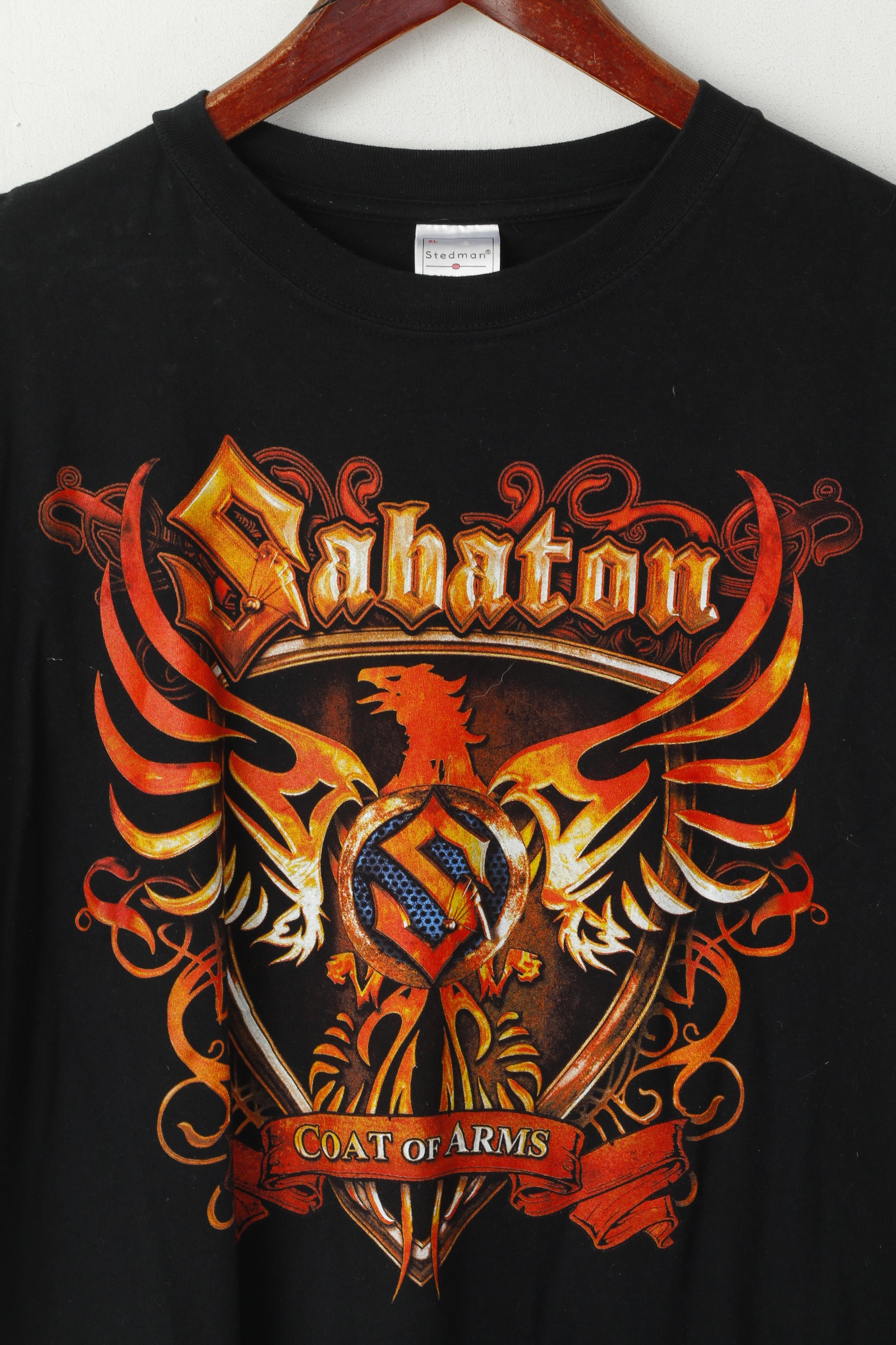 T-shirt Stedman da uomo XL in cotone nero con stemma Sabaton, banda musicale