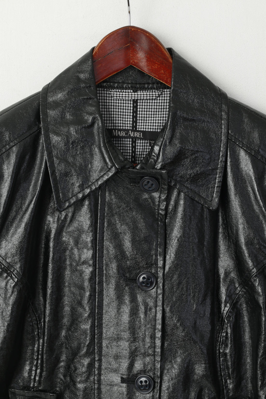 Marc Aurel Womens 38 S Jacket Black Shiny Full Zipper Biker Lightweight Classic Top