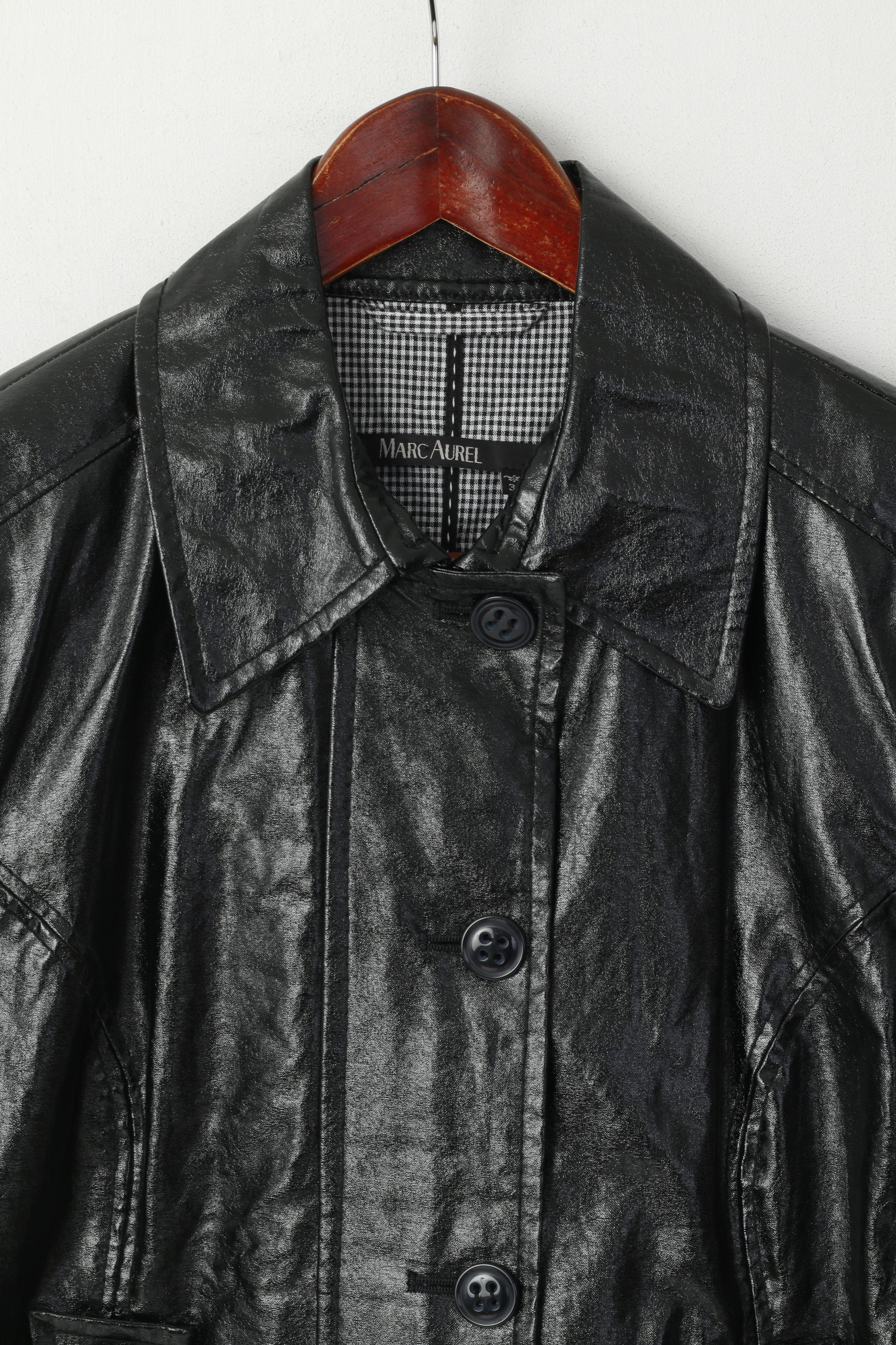 Marc Aurel Womens 38 S Jacket Black Shiny Full Zipper Biker Lightweight Classic Top