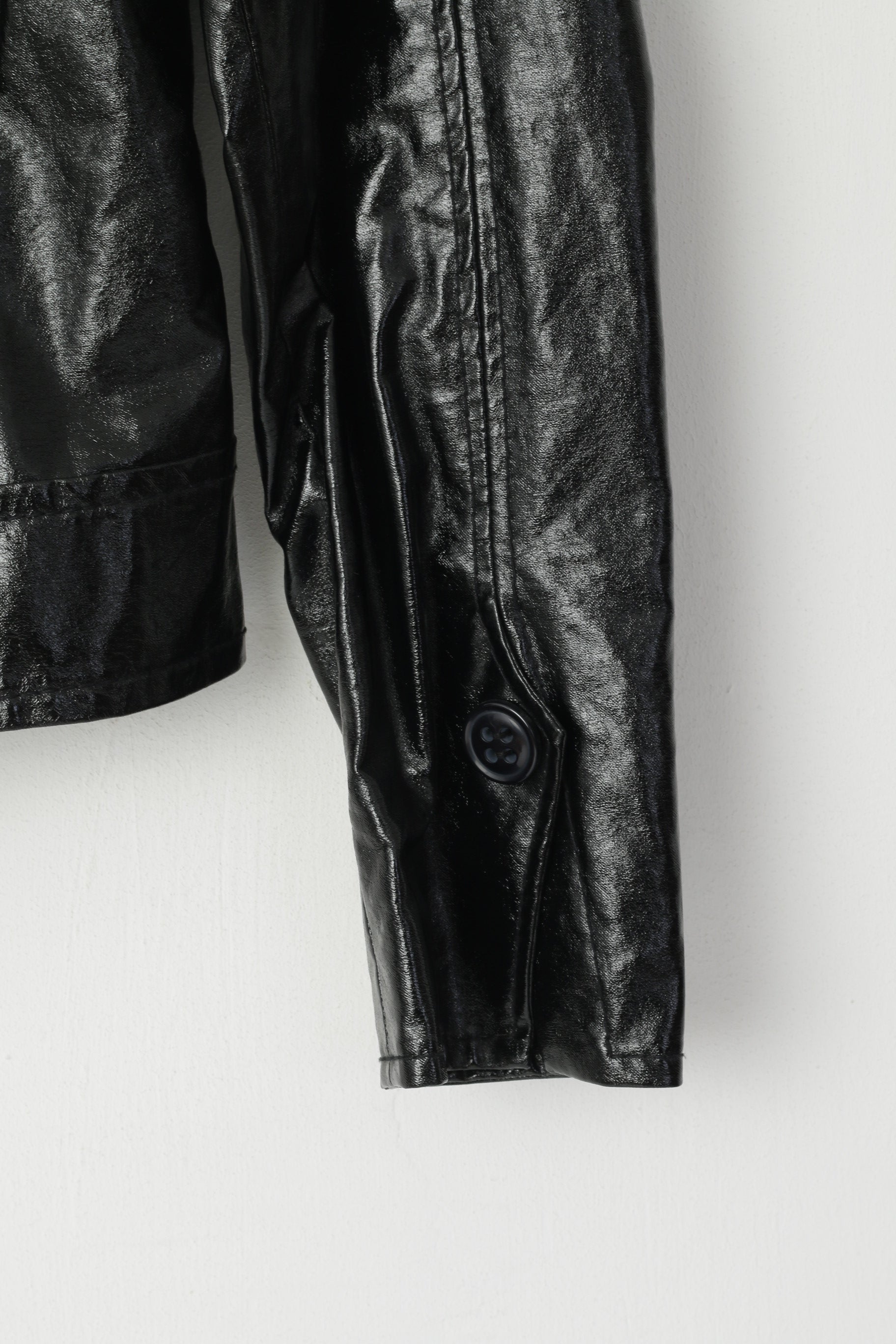 Marc Aurel Womens 38 S Jacket Black Shiny Full Zipper Biker Lightweight Classic Top