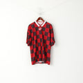Pro Touch Hommes XL Chemise Rouge Noir Check Football Vintage Traning Jersey Top