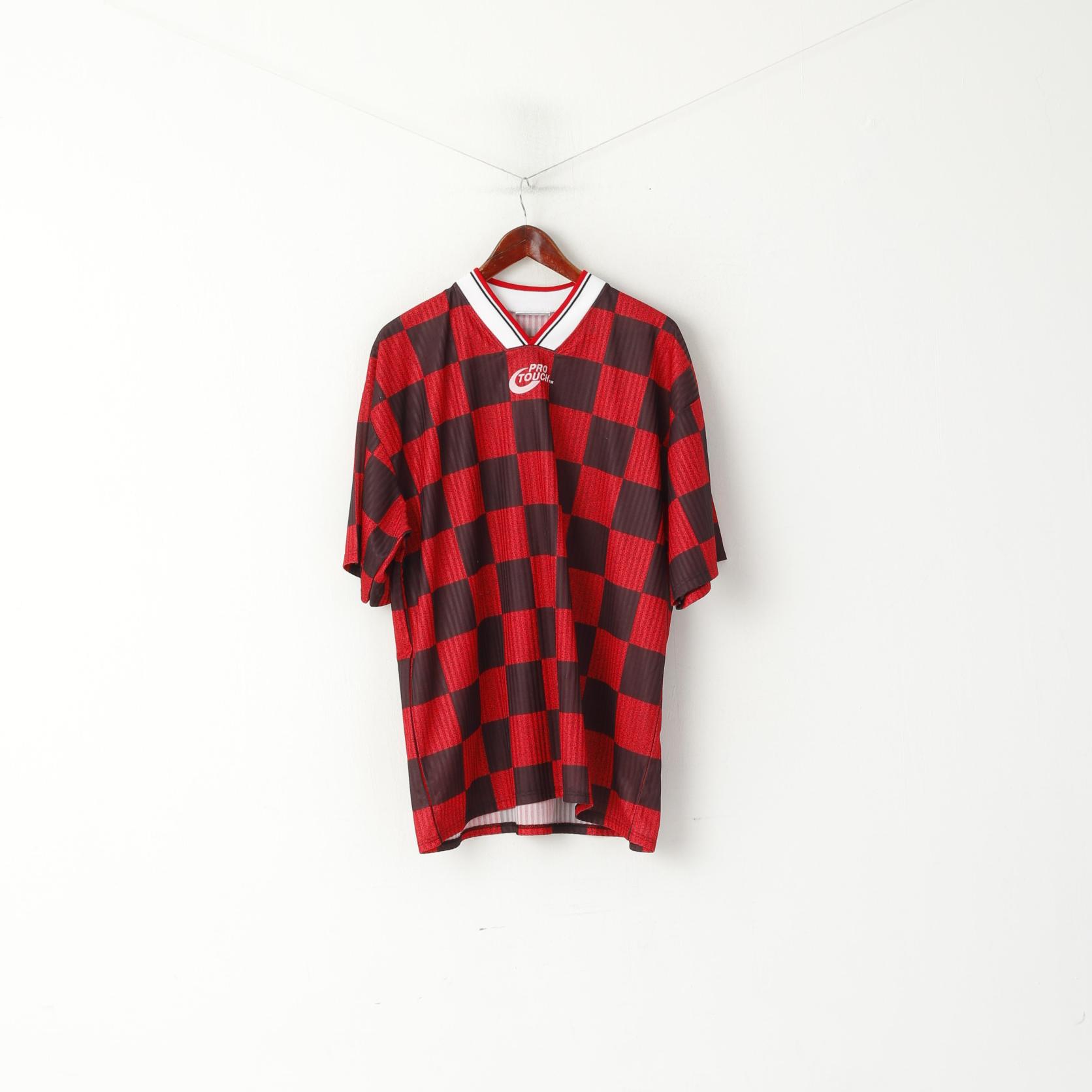 Pro Touch Men XL Shirt Red Black Check Football Vintage Traning Jersey Top