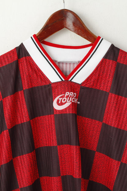 Pro Touch Men XL Shirt Red Black Check Football Vintage Traning Jersey Top