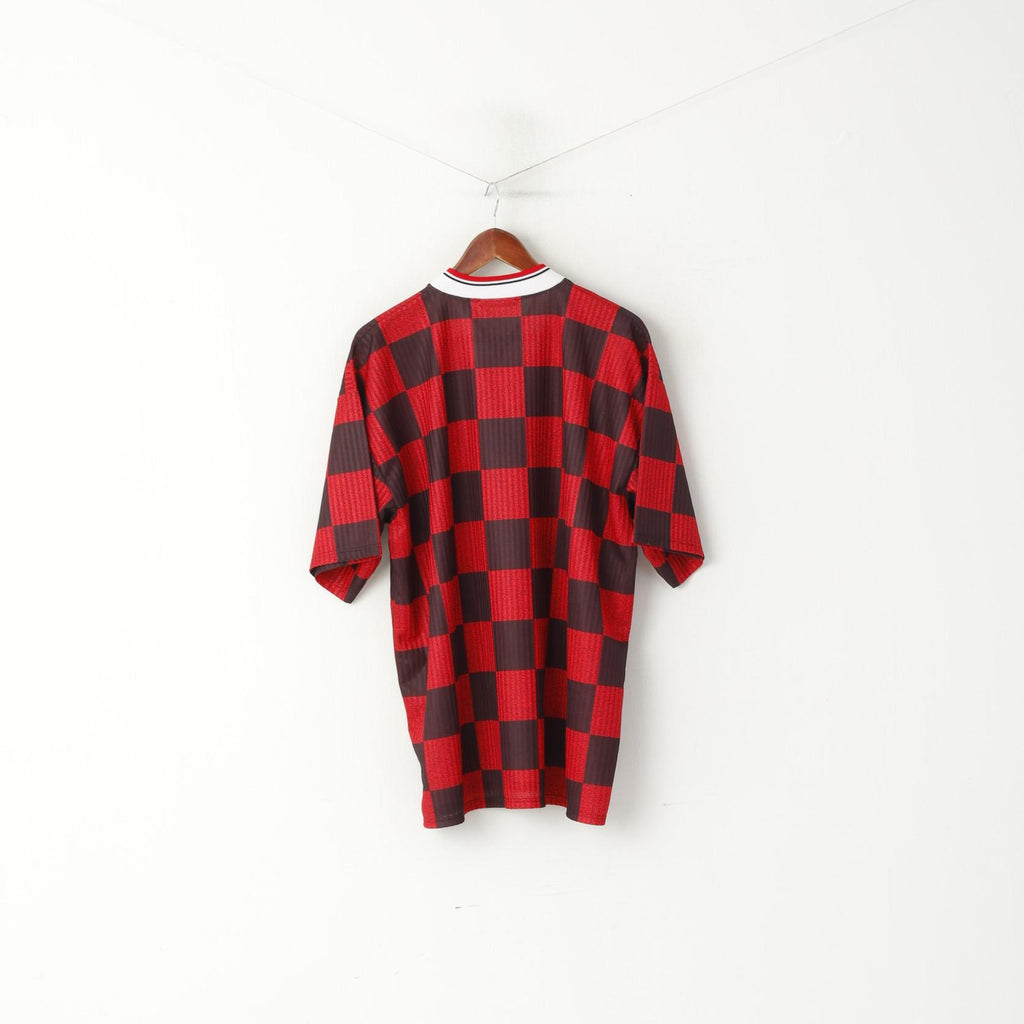 Pro Touch Men XL Shirt Red Black Check Football Vintage Traning Jersey Top