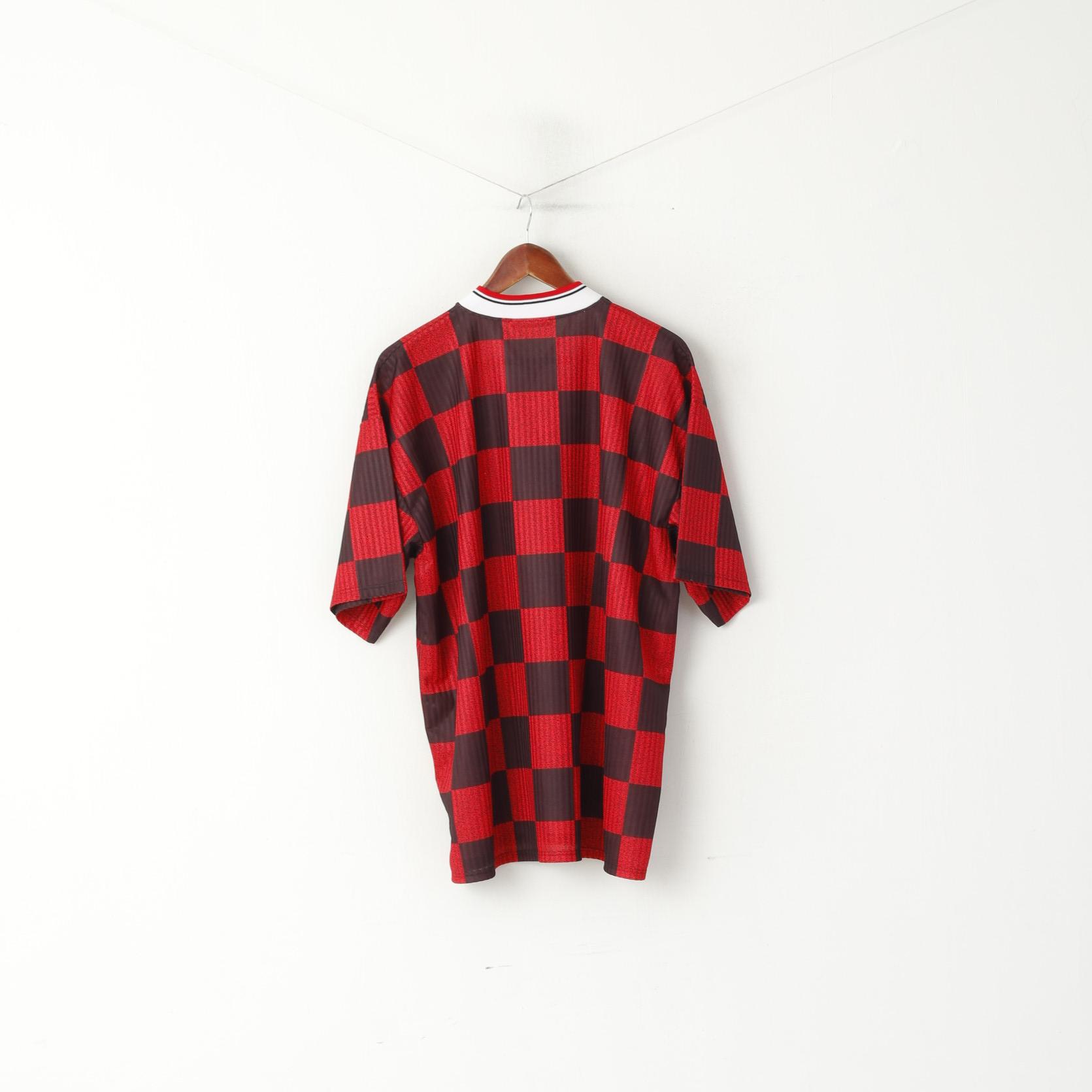 Pro Touch Men XL Shirt Red Black Check Football Vintage Traning Jersey Top