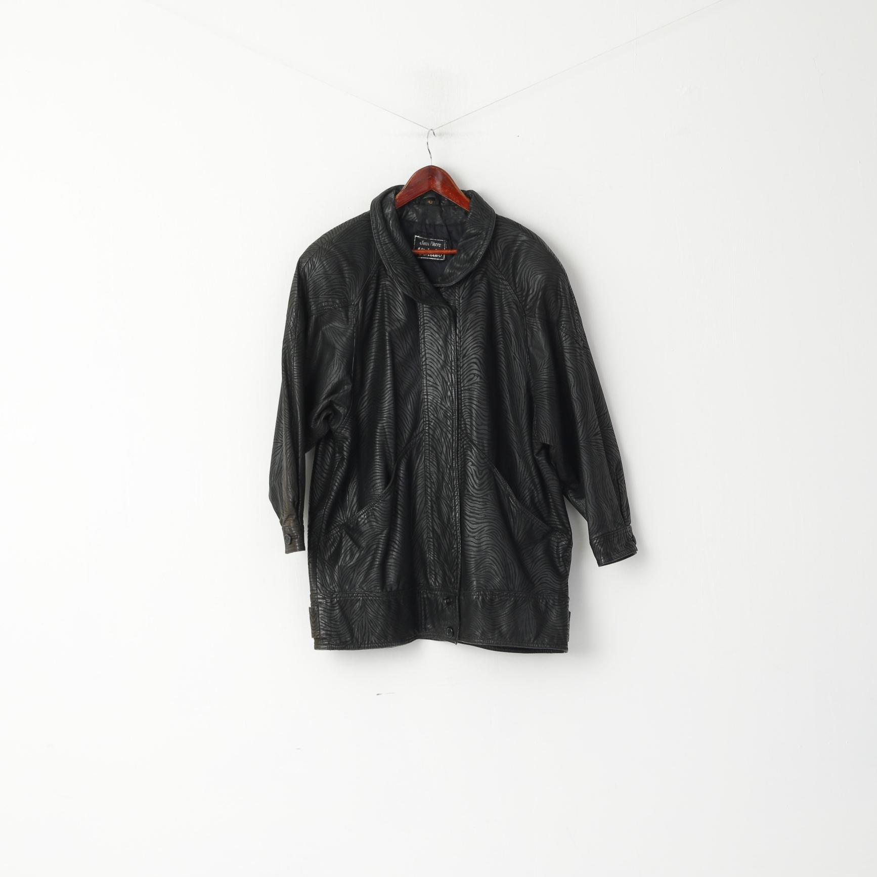 Jean Pierre Michelet Femme 42 L Veste Cuir Noir vintage années 80 Vache Nappa Imprimé Zèbre