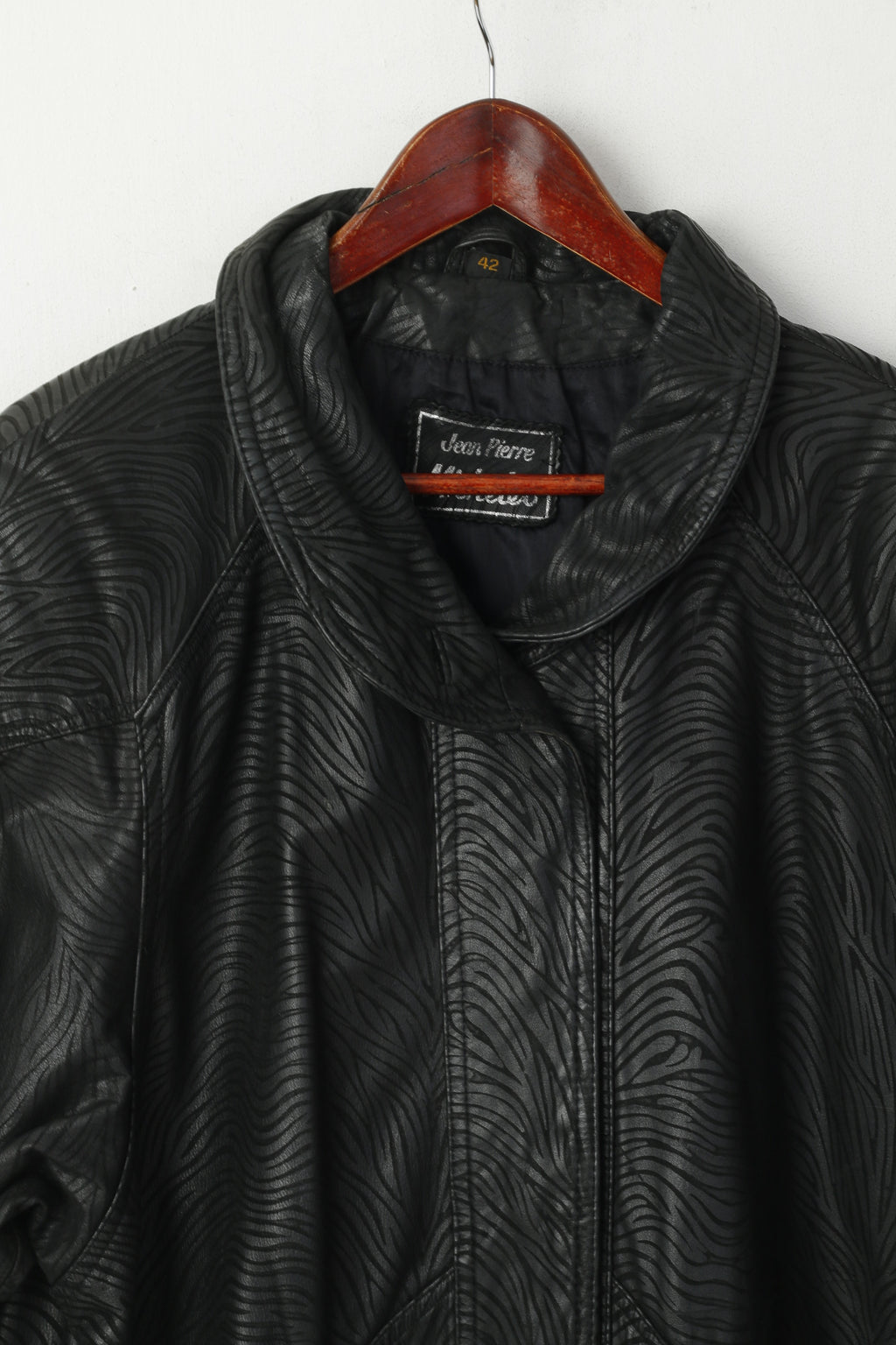 Jean Pierre Michelet Femme 42 L Veste Cuir Noir vintage années 80 Vache Nappa Imprimé Zèbre