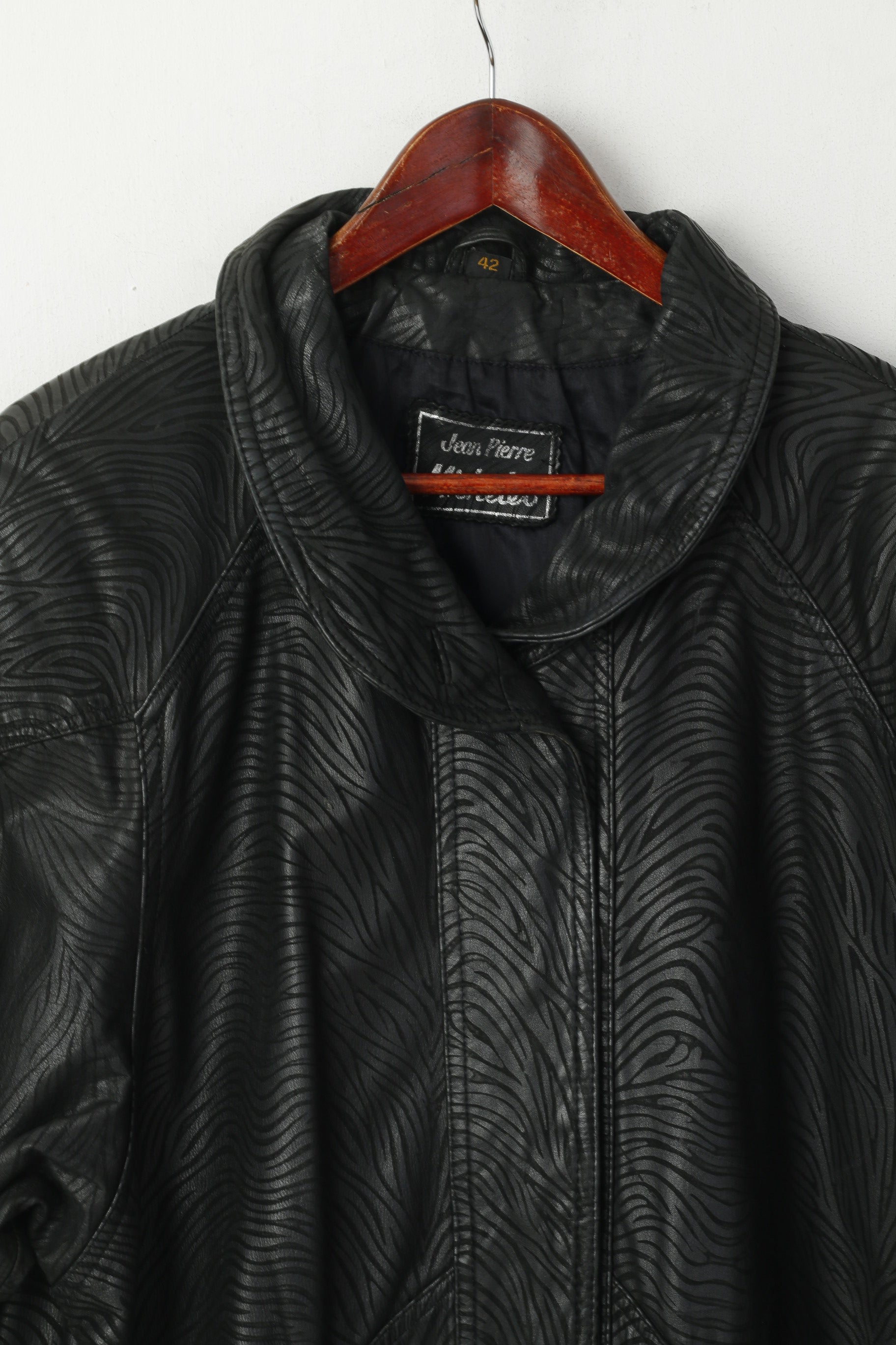 Jean Pierre Michelet Femme 42 L Veste Cuir Noir vintage années 80 Vache Nappa Imprimé Zèbre