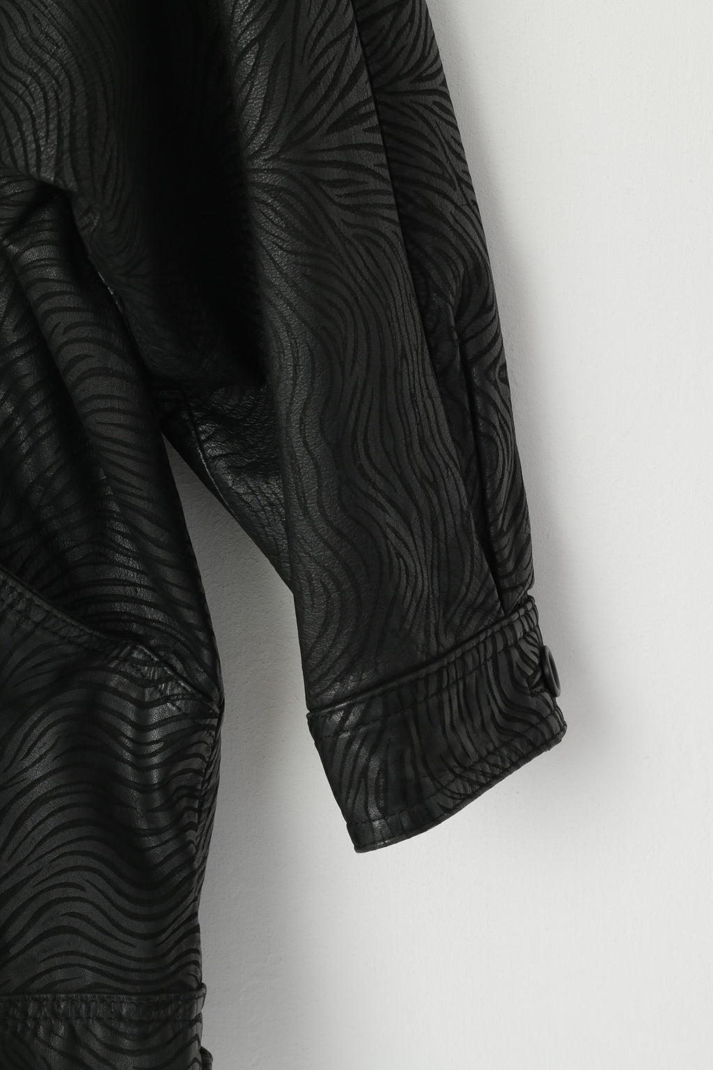 Jean Pierre Michelet Femme 42 L Veste Cuir Noir vintage années 80 Vache Nappa Imprimé Zèbre