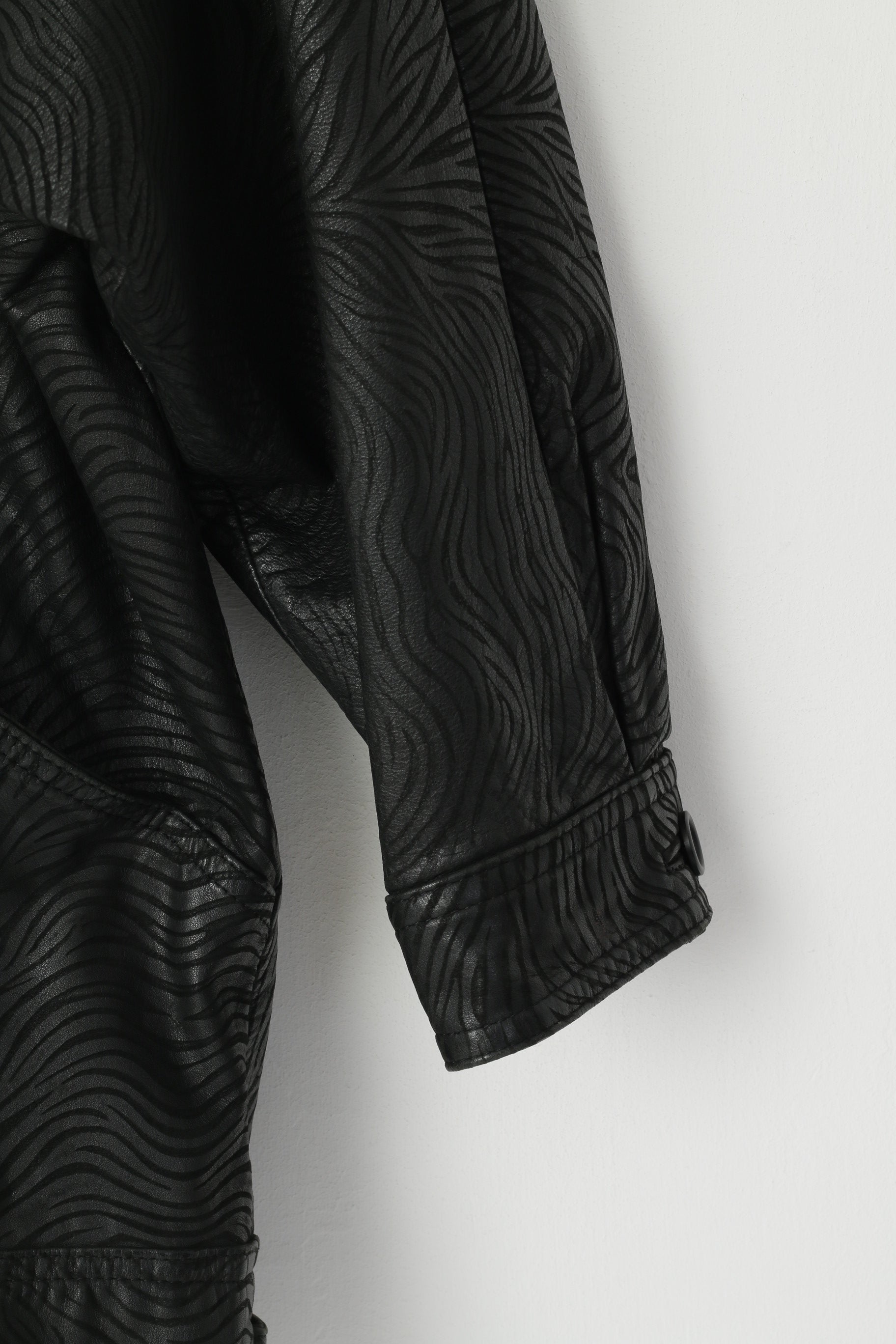 Jean Pierre Michelet Femme 42 L Veste Cuir Noir vintage années 80 Vache Nappa Imprimé Zèbre