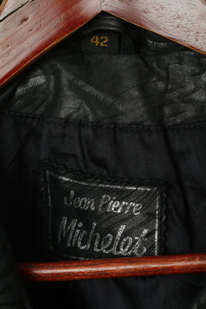 Jean Pierre Michelet Women 42 L  Jacket Black Leather Vintage 80s Cow Nappa Zebra Print
